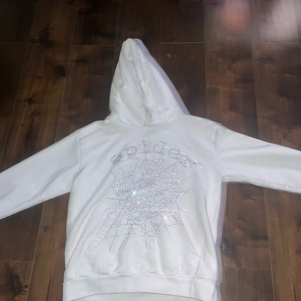Sp5der OG Rhimestone white hoodie⚪️